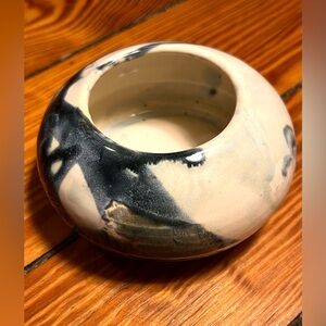 Handcrafted ceramic glazed bowl hues of greens and blues 4”x 2” excellent con..